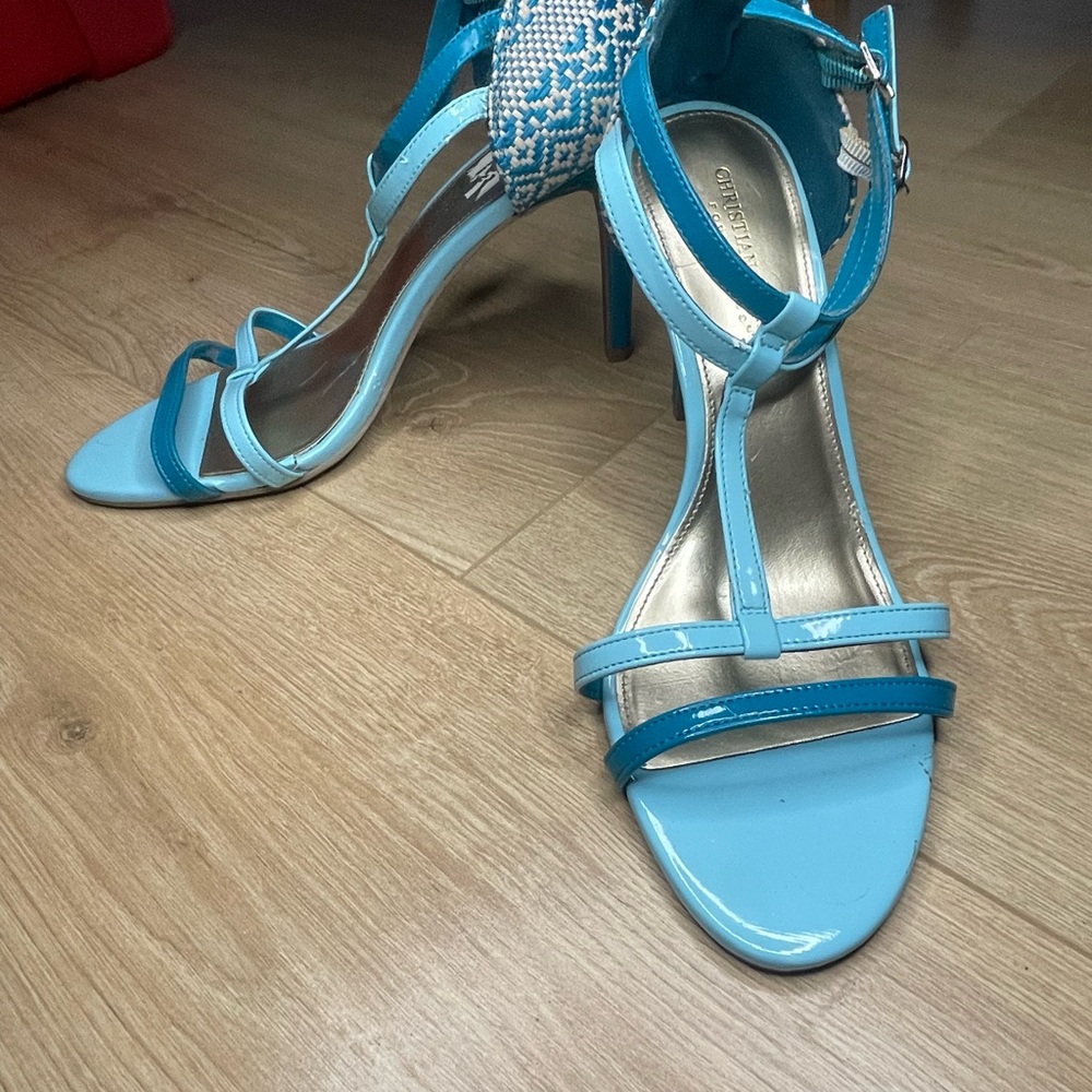 Two-Tone Turquoise Blue Strappy High Heel Sandals